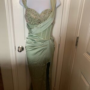 Embellished Mint Green Evening Gown